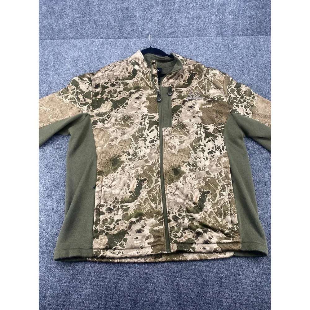 Realtree Full Zip Fleece Jacket RT Wav3 Camo Mens 2XL Olive Night Hunting Hiking